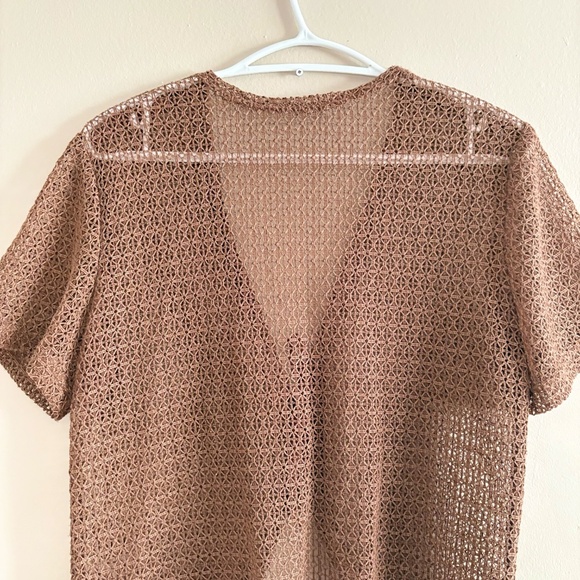 4/$10🎄Vintage Brown Crotchet Short Sleeve Tie Front Cardigan - Picture 9 of 13